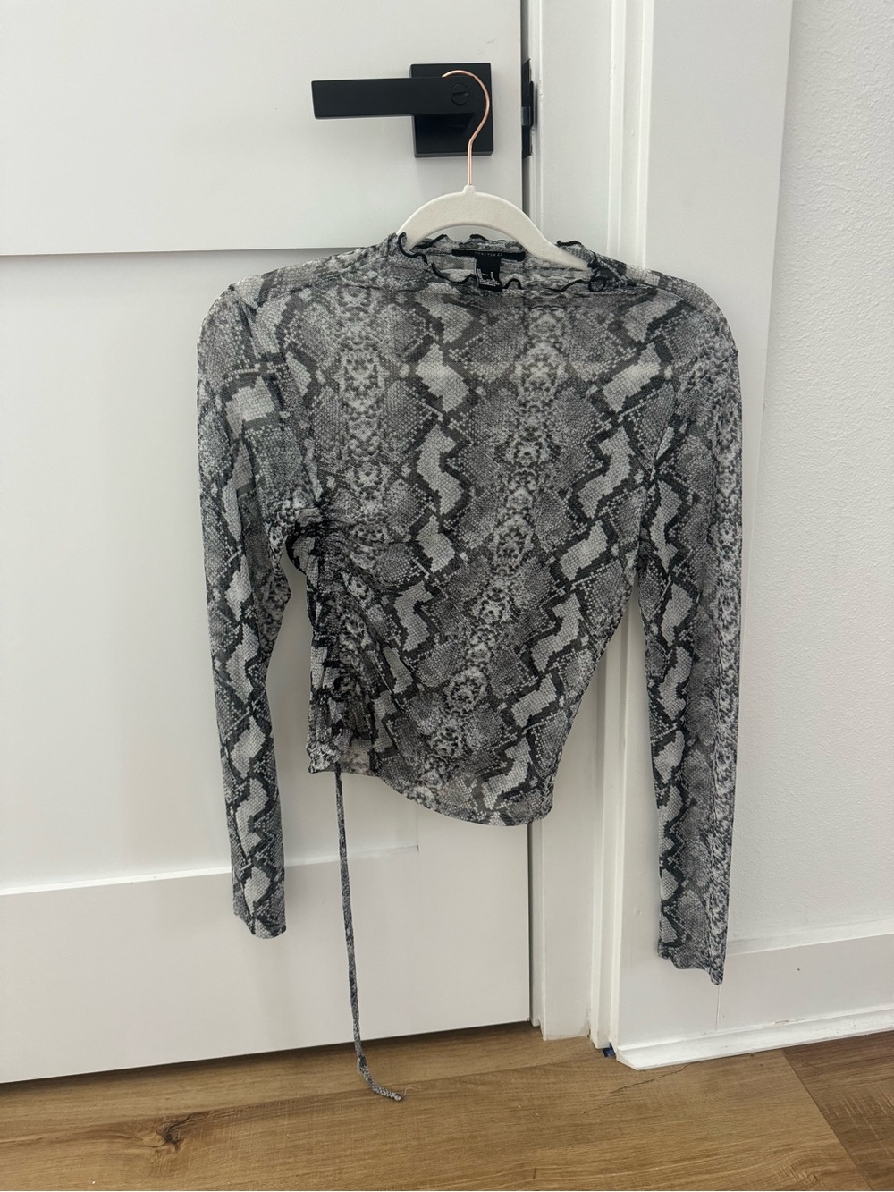 Forever 21 Black and Gray Mesh Snake-Print Long Sleeve Top